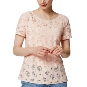 LOFT Women’s Peachy-Pink Floral Embroidered Lace Blouse Sz L